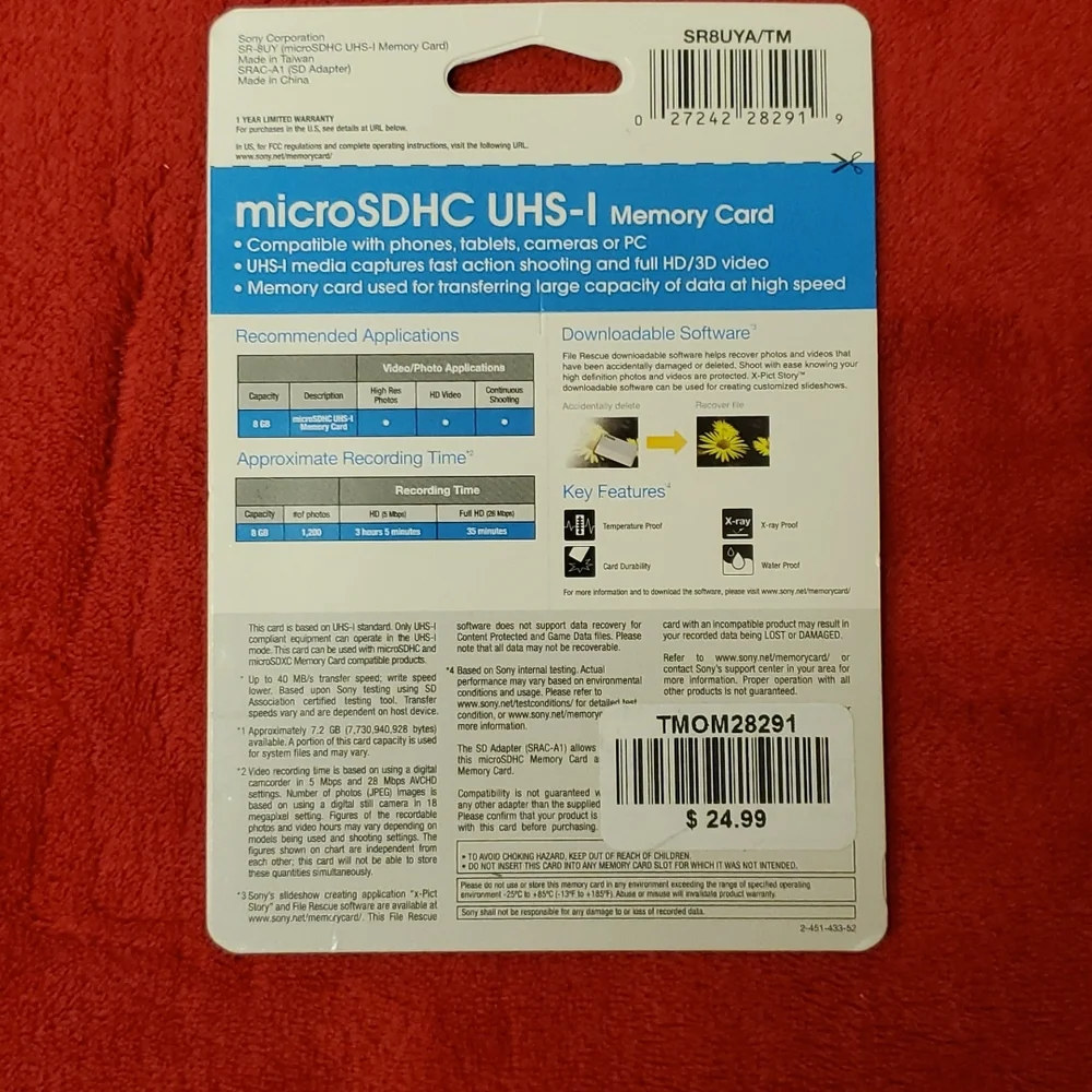 8 GB SONY SDHC Micro Memory card